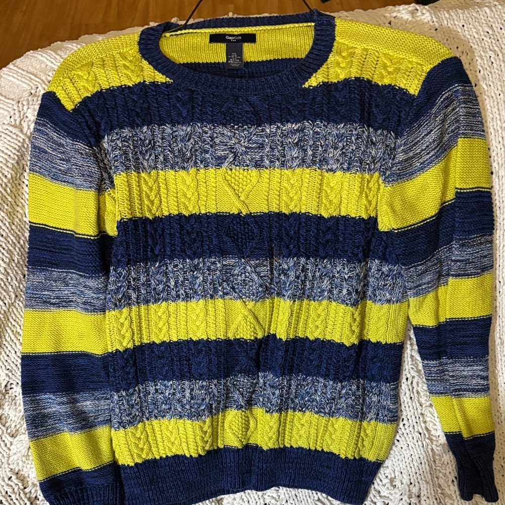 GAP Kids Colorful Striped Sweater - Navy, Yellow, and Gray